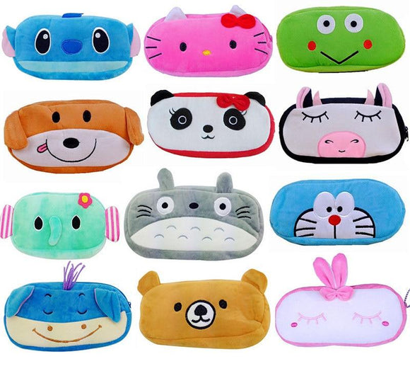 1 PCS Cute Cartoon Plush Pencil Case Kawaii Large Size School Kids Pencil Box Animals Stationery Fashion Makeup Bag for Women