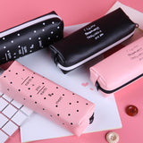 Cute Pink pencil case for girls Kawaii Black white Dot Pu Leather Pen Bag Stationery Pouch Office School Supplies Zakka escolar