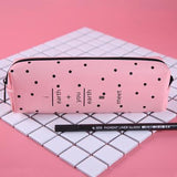 Cute Pink pencil case for girls Kawaii Black white Dot Pu Leather Pen Bag Stationery Pouch Office School Supplies Zakka escolar