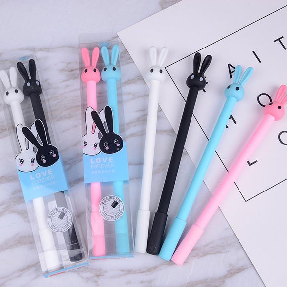 2pcs/set 0.38mm Kawaii Rabbit Erasable Pen Blue / Black Magic Gel Pen School Office Writing Supplies Student Stationery