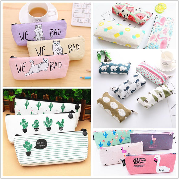 1pcs Children Love Gift Pencil Case Canvas School Supplies Kawaii Stationery Estuches Chancery School Cute Pencil Box Pen Bags