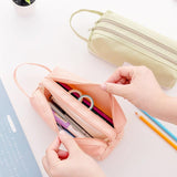 Portable 2 level Large Capacity Canvas Pencil Case Bag Pen Box Zipper Bags School Supplies Stationery